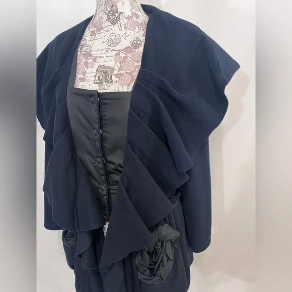 🛍️KATHERINE BARCLAY “Unique” Black Wool blend Frock/coat size S. - Picture 3 of 14